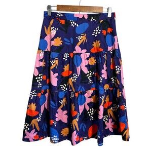 Princess Highway "Pippa" Floral Skirt US 6 Navy Blue Tiered Knee Length